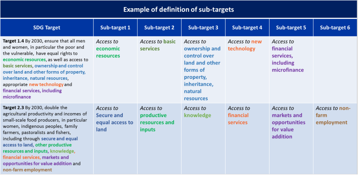 Example of definition of sub-targets